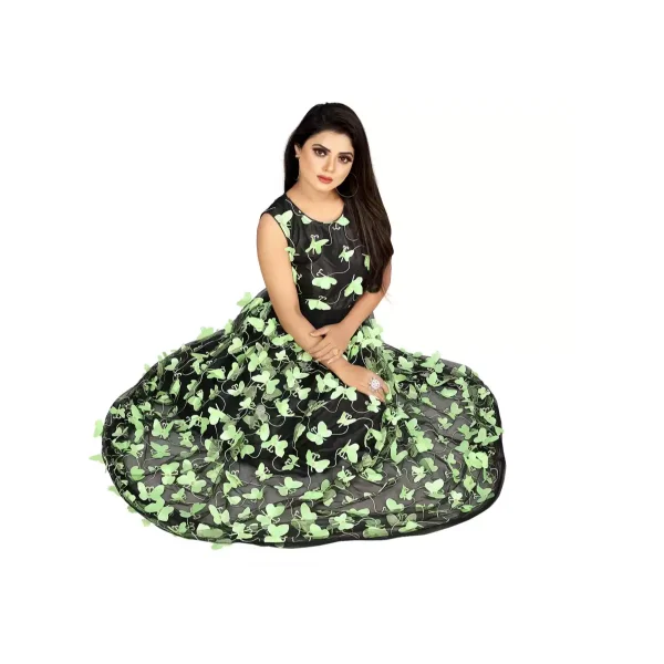 Self Design, Embellished, Embroidered Satin Blend, Net Semi Stitched Flared
